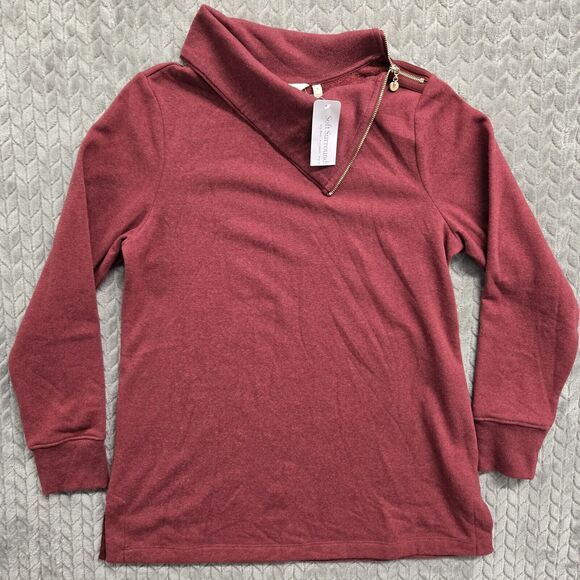Soft Surroundings Angie Tunic Sweater Shirt Zip Cowl Neck Size M Red NEW - Picture 1 of 7